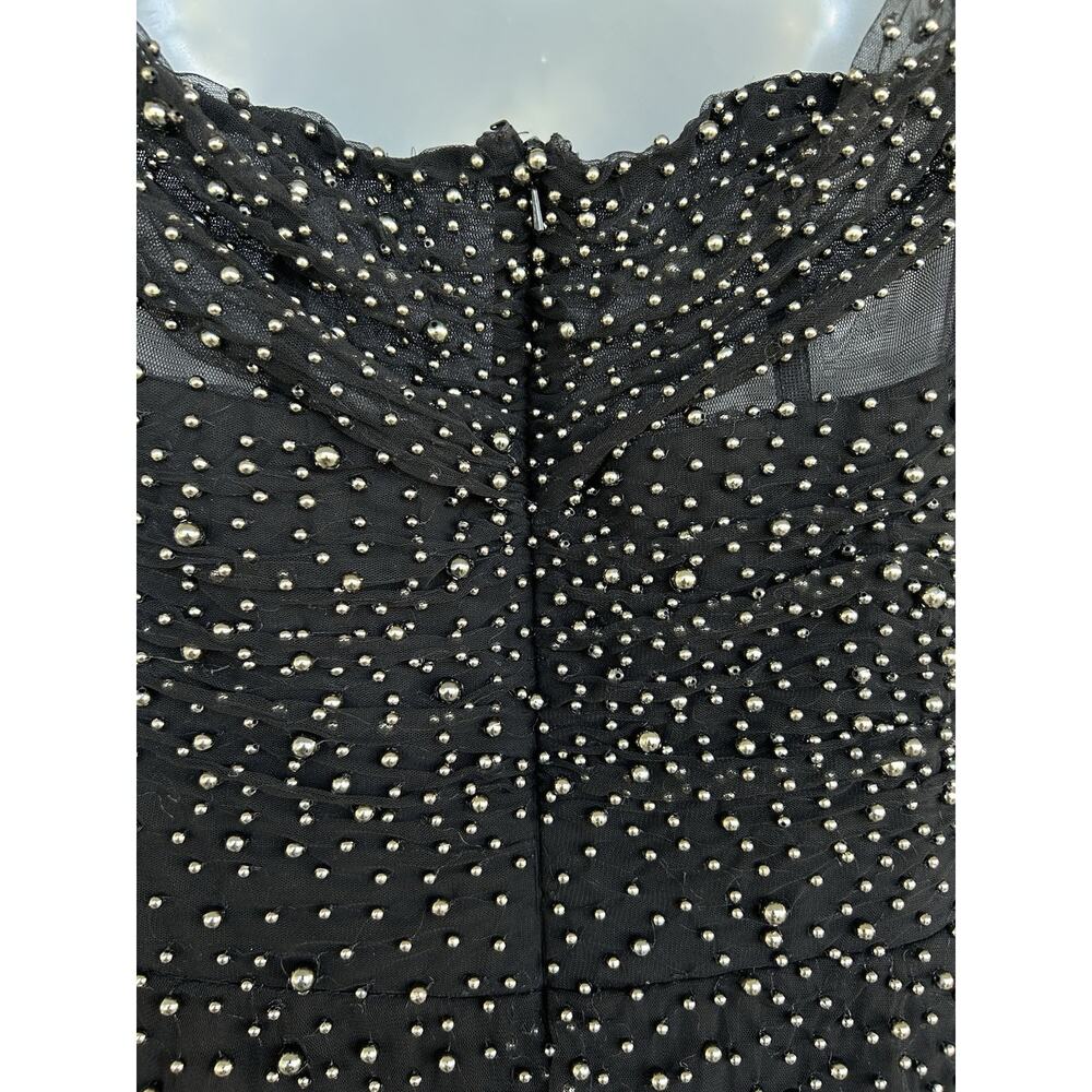 Badgley Mischka Embellished Beaded Tulle Dress Size 14 Black Cocktail Evening - Picture 9 of 16